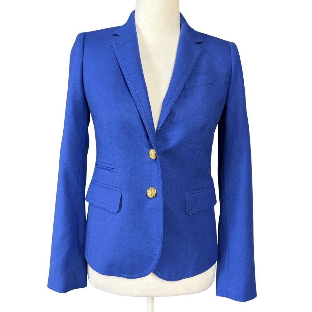 J Crew Schoolboy Blazer Womens 00 Blue‎ Wool Gold Button Lined Jacket Tailored